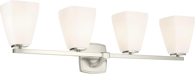 Kichler Marant 33.25" 4-Light Bathroom Vanity Light Fixture with Opal Glass in Brushed Nickel for Modern Powder Room Over Mirror (33.25 in W x 9.5 in H), 55217NI