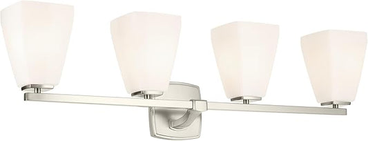 Kichler Marant 33.25" 4-Light Bathroom Vanity Light Fixture with Opal Glass in Brushed Nickel for Modern Powder Room Over Mirror (33.25 in W x 9.5 in H), 55217NI