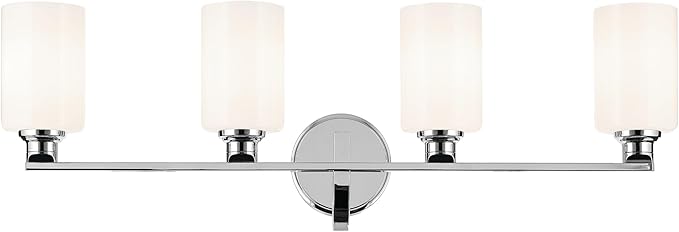 Kichler Gioe 32.25" 4-Light Bathroom Vanity Light Fixture with Opal Glass in Chrome, Modern Wall Mount Light for Over Mirror, Damp Rated (32.25" W x 10.5" H), 55227CH