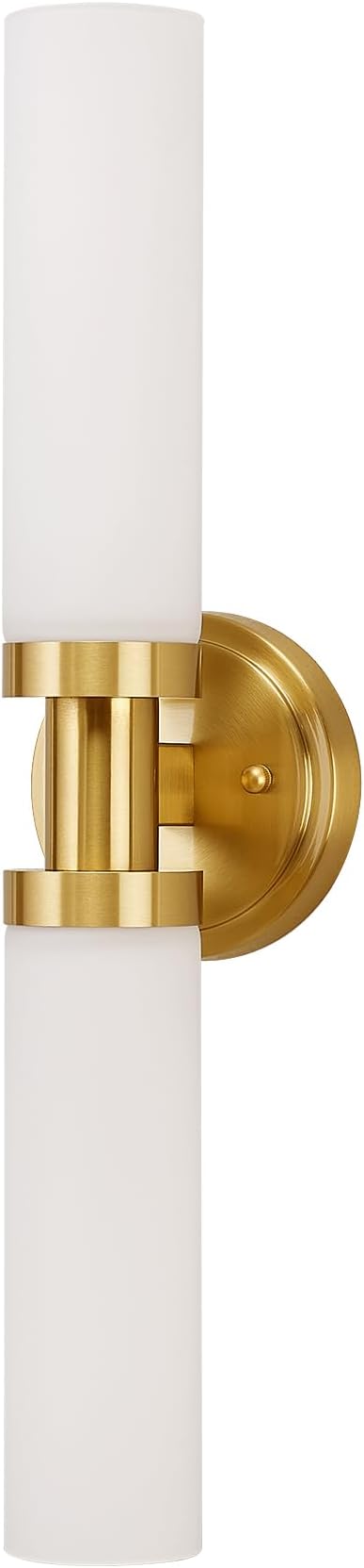 SANTOSTOCK Gold Bathroom Light Fixtures Modern Vanity Lights W/White Glass Shade, 2-Light Sconces Wall Lighting for Mirror Kitchen Bedroom Hallway, Brushed Brass Gold Wall Decor Wall Mount Lamp