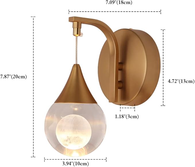 Sedelan Moon Wall Light, Crystal Wall Sconces Indoor, Modern LED Bedside Wall Lamps, 5W Dimmable Globe Wall Lights for Living Room Bathroom Sconce Corridor Stairwell, Brass
