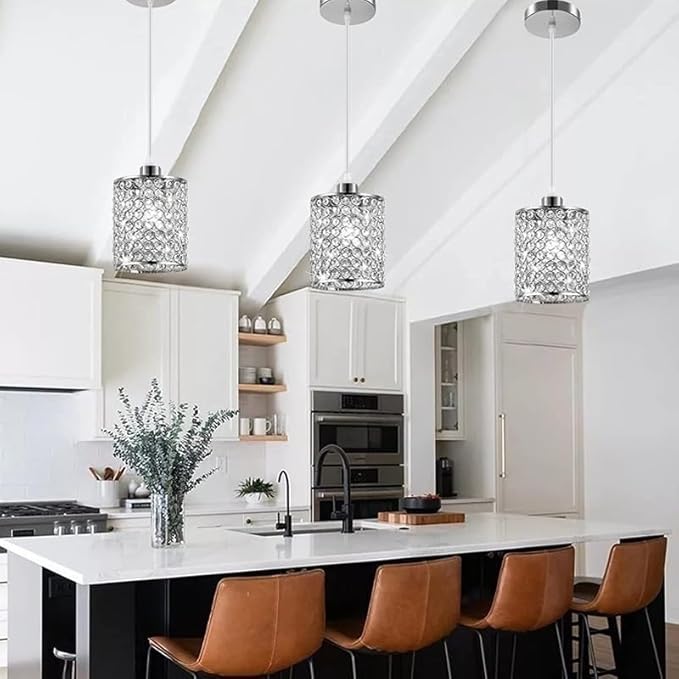 Battery Operated Pendant Lights with Remote 2 Packs,Rechargeable Pendant Light Not Hardwired,Brushed Nickel Crystal Glass Chandelier Cordless Ceiling Hanging Lamp for Kitchen Island Dining Room Table