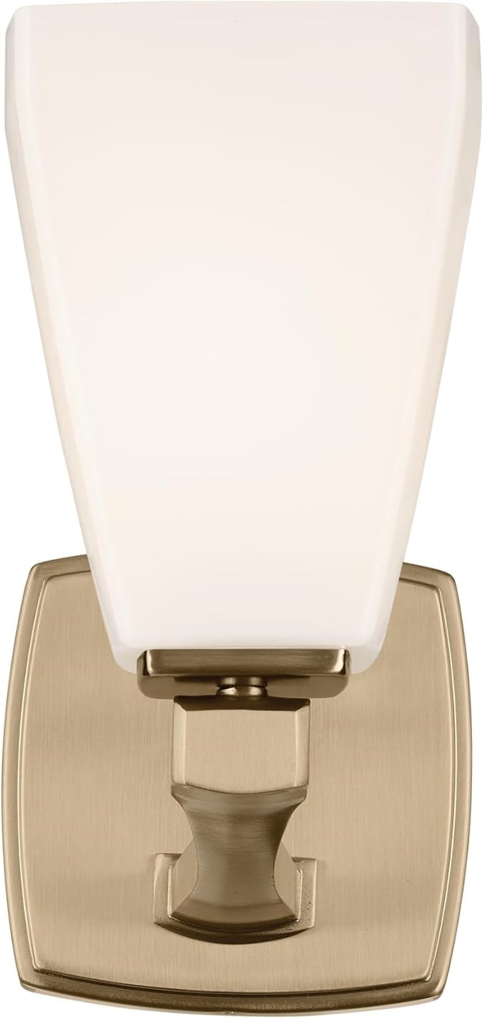 Kichler Marant 5" 1-Light Wall Sconce Bathroom Vanity Light Fixture with Opal Glass in Champagne Bronze for Bathroom, Powder Room, Hallway, Fireplace (5" W x 9.5" H), 55214CPZ