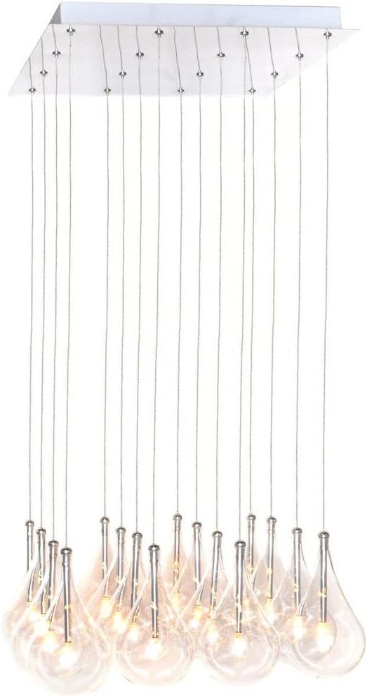 ET2 Lighting Larmes 16-Light Pendant | Polished Chrome Finish | Clear Glass Teardrop Shade | Modern Hanging Ceiling Light | E20117-18
