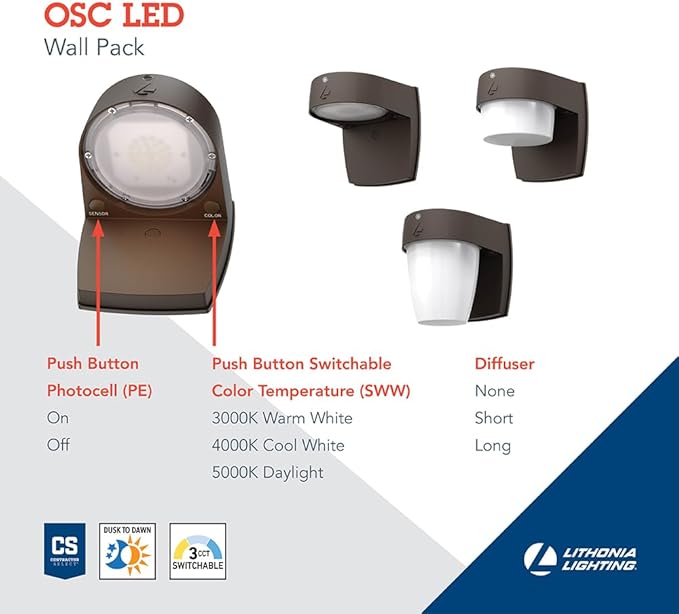 Lithonia Lighting OSC LED SWW2 Outdoor LED Wall Pack Entry Light with Photocell Dusk-to-Dawn, Dark Bronze (Pack of 4)