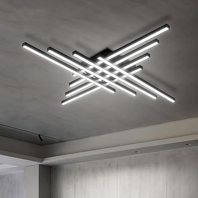 Flush Mount Ceiling Light Fixture 45.7" Modern Black Sputnik Dimmable LED Lamp with Remote Control Ideal for Bedroom Living Room Kitchen Room(8 Lights)