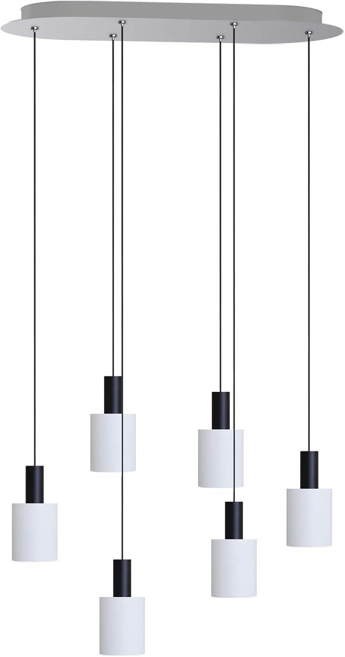 Virgo 6 Mini Pendant Lighting Black-White - LED Hanging Light Fixture for Kitchen Island, Bar, Foyer - Cluster Pendants - Dimmable, Adjustable Wire, Lamp Bulb Included
