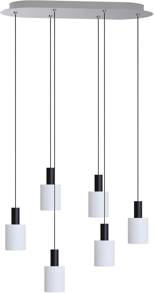 Virgo 6 Mini Pendant Lighting Black-White - LED Hanging Light Fixture for Kitchen Island, Bar, Foyer - Cluster Pendants - Dimmable, Adjustable Wire, Lamp Bulb Included
