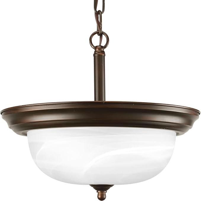 Progress Lighting 2-Light Ceiling Light, Semi-Flush Mount or Hanging Ceiling Light Fixture for Interior Kitchen Lights or Hallway, 13-3/16" by 11-5/16", Antique Bronze, Alabaster Glass Shade