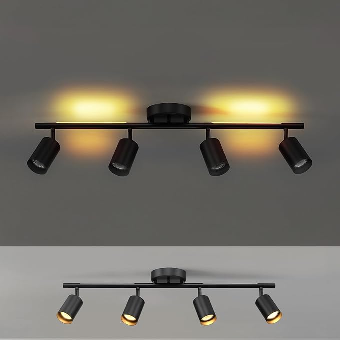 GLOBE Electric 64000166 30" 4-Light Track Lighting with 7W LED Integrated Night Light Strip, Matte Black, Pivoting Track Heads, Nightlight: 400 Lumens, 2000 Kelvin, Ceiling Light, Home Improvement