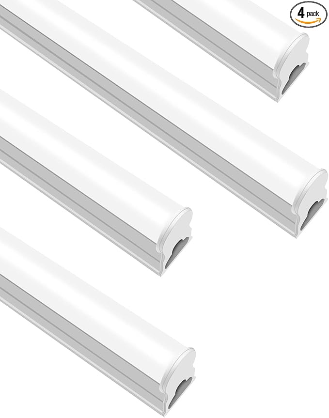 LightingWill 4 Pack LED Shop Light 2FT, Warm White 3000-3500K, 10W, Linkable T5 Integrated Fixture, Utility LED Ceiling and Under Cabinet Light, Corded Electric with Built-in ON/Off Switch