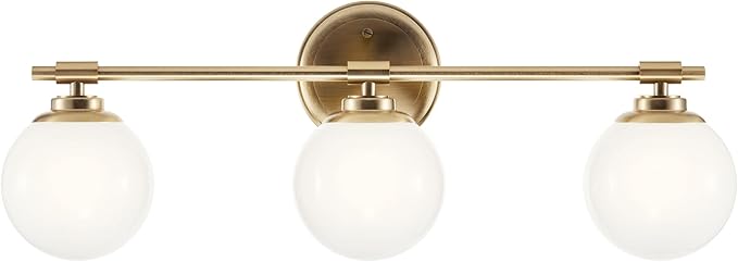 Kichler Benno 3-Light Bathroom Vanity Light Fixture, Modern Wall Mount with Opal Glass in Champagne Bronze, for Bathroom or Powder Room (8.75" x 24.5"), 55172CPZ