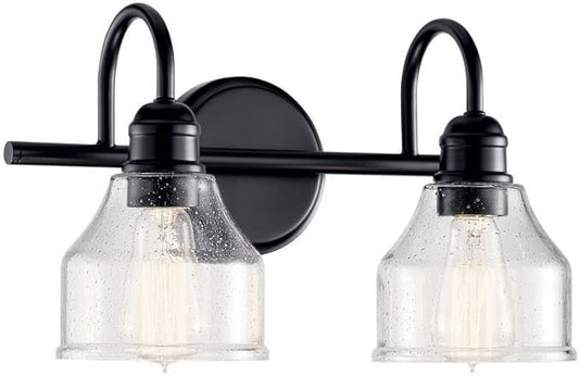 Kichler 2-Light Bathroom Vanity Light Fixture with Satin Etched Glass, Traditional Style Bath Light in Tannery Bronze for Over Mirror (12.25" x 8" x 8"), 5336TZS