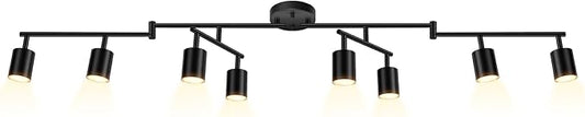 Black Track Lighting Fixture Ceiling, Modern Track Light Fixtures Kitchen, 8-Light Rotatable LED Track Lights, Semi Flush Wall Sconces Lighting for Dining Room/Hallway(GU10 Socket, Bulb Not Included)