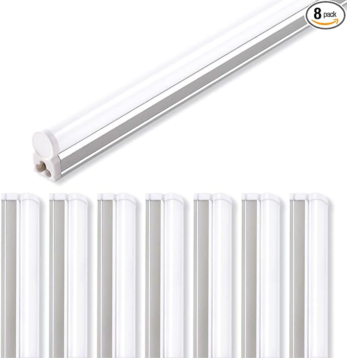 Barrina LED T5 Integrated Single Fixture, 4FT, 2200lm, 6500K (Super Bright White), 20W, Utility Shop Light, Ceiling and Under Cabinet Light, ETL Listed, Corded Electric with ON/Off Switch, 8 Pack