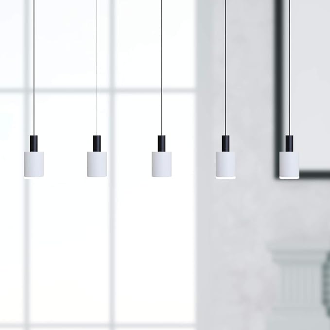 Virgo 5 Mini Pendant Lighting Black-White - LED Hanging Light Fixture for Kitchen Island, Bar, Foyer - Cluster Pendants - Dimmable, Adjustable Wire, Lamp Bulb Included