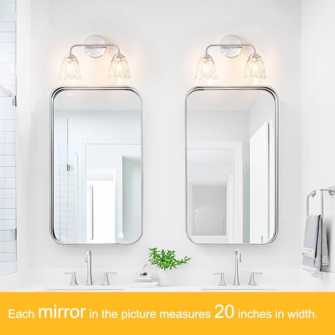Daunton Vintage Bathroom Vanity Light, Brushed Nickel Vanity Lights Over Mirror, 2-Light Elegant Bathroom Light Fixture with Flower Glass Shade, Wall Sconce Lighting for Bedroom Lining Room