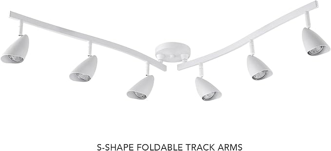 Globe Electric 59353 Grayson 6-Light Adjustable S-Shape Track Lighting, White Color, Matte Finish, 8.66", Bulbs Not Included