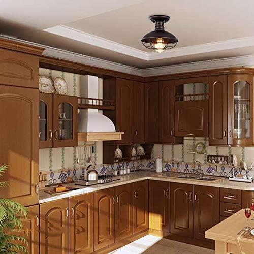 Farmhouse Flush Mount Ceiling Light - Easric Industrial Ceiling Light Fixture Rustic Copper Metal Cage Close to Ceiling Lamp E26 Base for Hallway Foyer Kitchen Porch Bronze