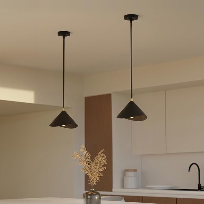 Globe Electric 1-Light Pendant Light, Matte Black Metal Shade with Brass Accent, Organic Modern Ceiling Light for Kitchen Island, Dining Room, or Living Room