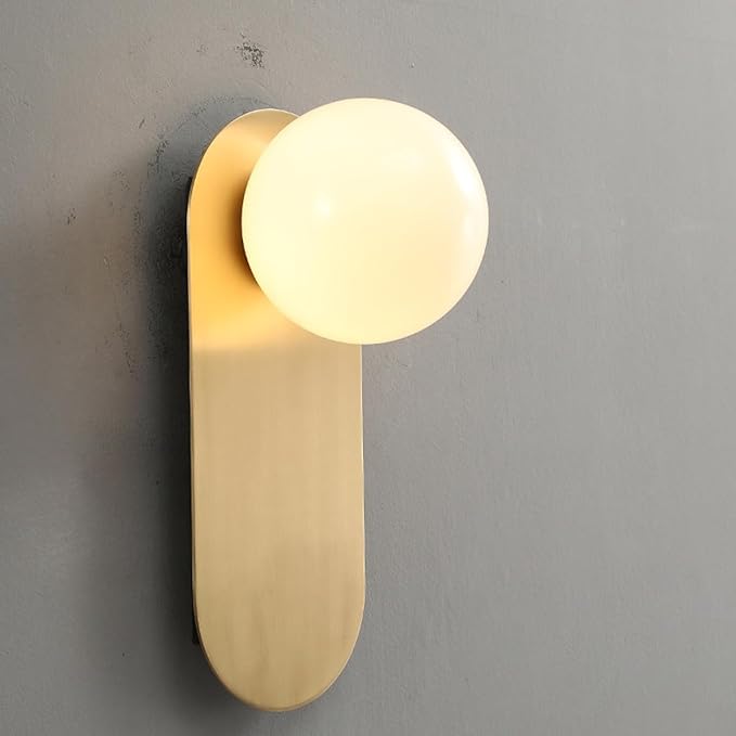 Gold Bathroom Wall Light Fixture,Hardwired Glass Wall Lamp with Globe Lampshade,Mid Century Modern Sconce for Living Room Bedroom and Study Room