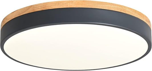 Yiisem Dimmable Wood LED Flush Mount Ceiling Light, 5CCT 2700K-6000K Selectable Modern Round Close to Ceiling Lighting Fixtures, Minimalist Grey Ceiling Lamp for Living Room, Bedroom, Laundry Room