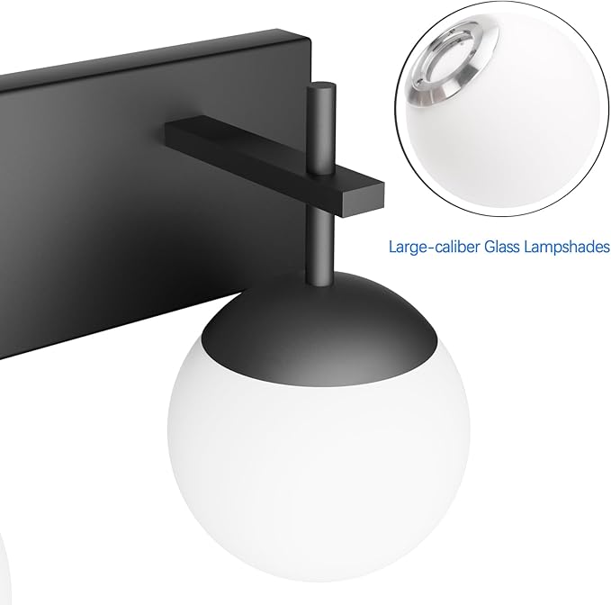 Ralbay Mid Century Modern Vanity Light 5-Light Matte Black Bathroom Wall Lighting Fitures Black Milky Glass Globe Vanity Light for Bathroom (Exclude Bulb)