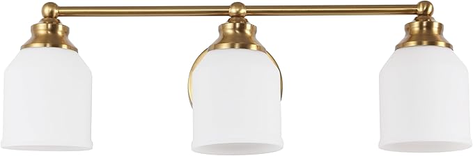 JONATHAN Y 24" Brass Gold/White Modern Farmhouse LED Vanity Light Wall Sconce Fixture, Frosted White Glass Shade, Dimmable Wall Lamp for Bathroom Mirror Kitchen Sink, UL Listed (JYL7551B)