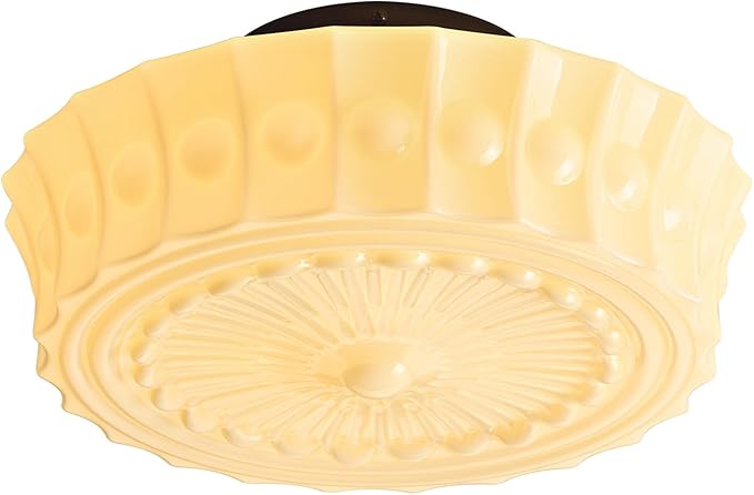 Schoolhouse Vintage Glass Ceiling Light - 14 Inch Cream Yellow Mid Century Modern Flush Mount Lighting Fixtures - Antique Art Deco Lamp for Bedroom Kitchen Entryway Laundry Hallway Foyer Bathroom Hall