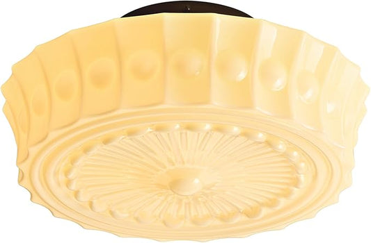 Schoolhouse Vintage Glass Ceiling Light - 14 Inch Cream Yellow Mid Century Modern Flush Mount Lighting Fixtures - Antique Art Deco Lamp for Bedroom Kitchen Entryway Laundry Hallway Foyer Bathroom Hall
