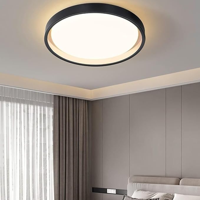 KISAD Close to Ceiling Lights Nordic Minimalist Ultra-Thin Ceiling Lamp Three-Color Dimming Ceiling Lamps Wrought Iron Mount Ceiling Light Dining Room Lighting(Black,45cm)