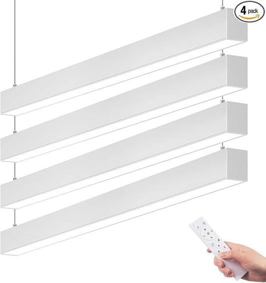 Barrina 5568 Remote Series LED Linear Light, 2nd-Generation, 45W Seamless Connection, 3000K-6000K Color Changing, 4FT Dimmable Hanging Office Shop Light Fixture with Remote, 5568 Series White, 4 Packs