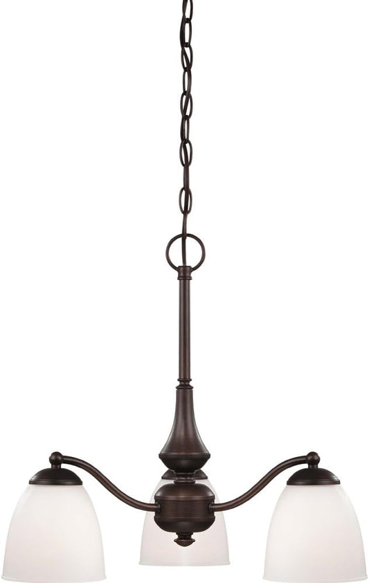 Nuvo Lighting 60/5142 Patton Three Light Chandelier-Arms Down 60 Watt A19 Max. Frosted Glass Prairie Bronze Fixture