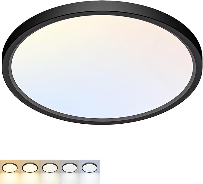 LED Flush Mount Ceiling Light,15Inch 30W,3000K/3500K/4000K/5000K/6500K 5 Color Temperatures Ceiling Light Fixture for Kitchen Porch Hallway Bedroom Bathroom and Closet,Black