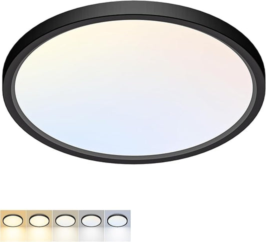 LED Flush Mount Ceiling Light,15Inch 30W,3000K/3500K/4000K/5000K/6500K 5 Color Temperatures Ceiling Light Fixture for Kitchen Porch Hallway Bedroom Bathroom and Closet,Black