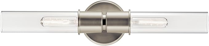 Kichler Aviv 2-Light Wall Sconce, Modern Light with Clear Glass in Brushed Nickel, for Bedroom, Laundry Room, Kitchen or Hallway (24" x 5.5"), 52654NI