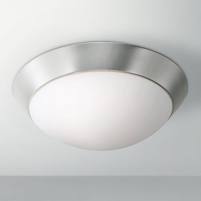 360 Lighting Davis Modern Ceiling Light Flush-Mount Fixture 13" Wide Brushed Nickel 2-Light Frosted Glass Dome Shade for Bedroom Kitchen Living Room Hallway Dining Bathroom House