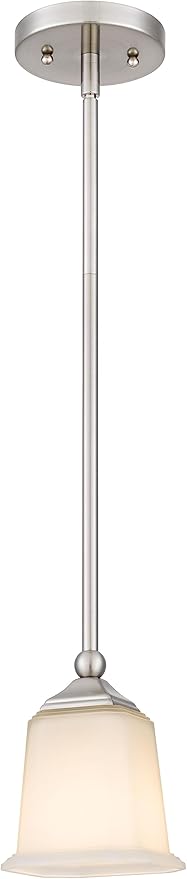 Tawson Nox Modern Farmhouse 1-Light Pendant Ceiling Light with White Glass Shade in Brushed Nickel Finish for Kitchen Island, Hallway, Entryway, Passway, Dining Room, Bedroom, Living Room