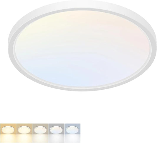 LED Flush Mount Ceiling Light,9Inch 18W,3000K/3500K/4000K/5000K/6500K 5 Color Temperatures Ceiling Light Fixture for Kitchen Porch Hallway Bedroom Bathroom and Closet,White
