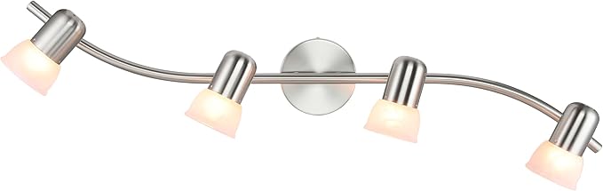 XiNBEi Lighting Track Lighting, 4 Light S-Shaped Track Light Bar with Glass, Modern Kitchen Ceiling Light Bar Brushed Nickel XB-TR1238-4-BN