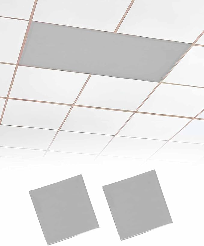 Magnetic Light Cover for Classroom Drop Ceiling,2 Pack 4x2 Ft Fluorescent Light Covers for Office Home Ceiling Light Grey Solid Color Lampshade