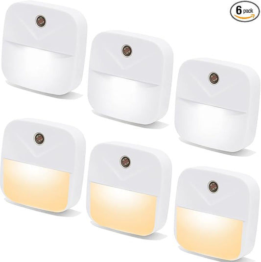 6 Pack Night Light Plug in, LED Nightlights Smart Dusk to Dawn Sensor, Plug into Wall Nightlights Suitable for Bedroom, Bathroom, Hallway, Kitchen, Stairs, Kids Room, 3pcs Warm White & 3pcs White