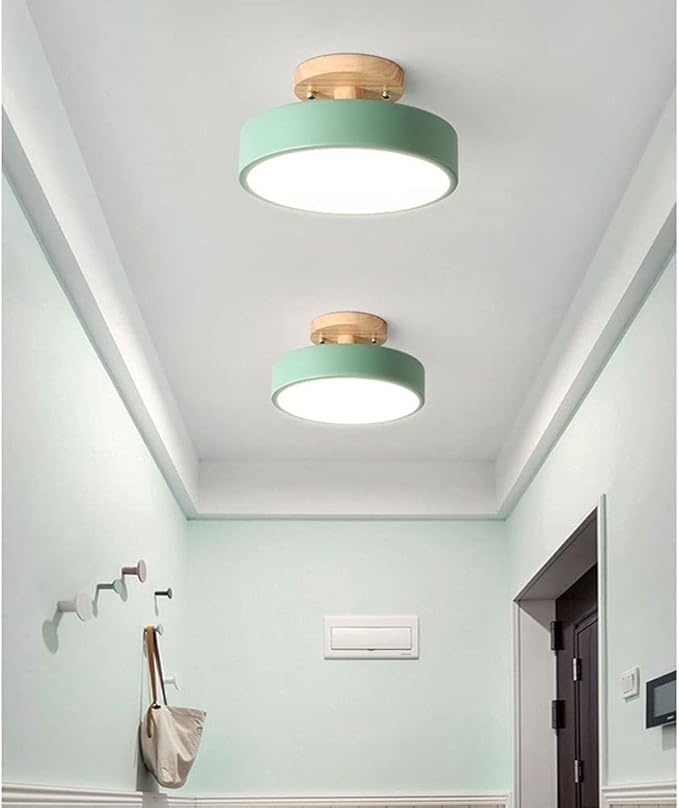 Close to Ceiling Lights 3-Color Dimmable Round Ceiling Light Solid Wood Base LED Ceiling Lamp Close to Ceiling Lighting Fixture for Cloakroom Porch Living Room Balcony Bedroom Bathroom Corridor (Colo