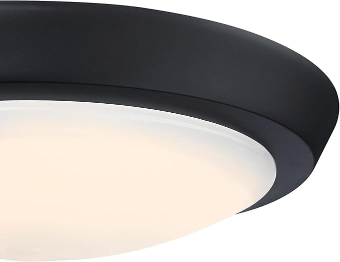 Westinghouse 6117400 Traditional One-Light, 11 Inch 20 Watt LED Indoor Flush Mount Ceiling Light Fixture, Matte Black Finish, Acrylic Shade