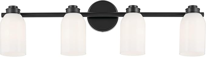 Kichler Shae 4-Light Bathroom Vanity Light Fixture with White Opal Glass, 32.25" Modern Vanity Light in Black for Bathroom Over Mirror (32.25" W x 9" H), 55203BK