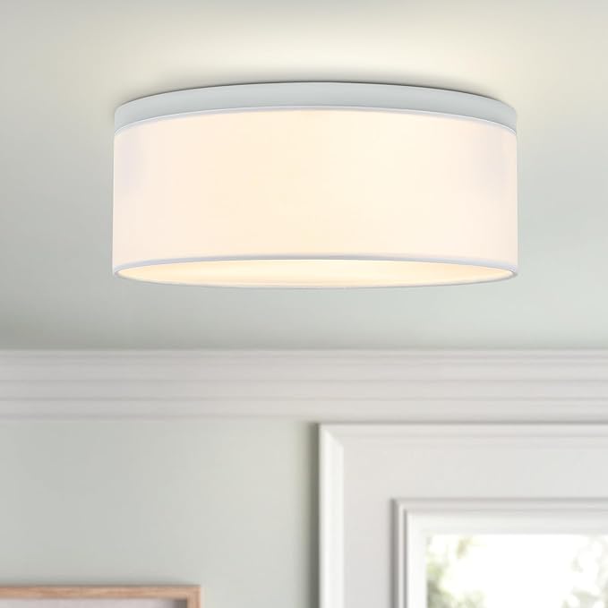 Luupyia 3-Lights Drum Ceiling Light Fixture 12.6 Inches, White Semi Flush Mount Ceiling Lighting with Fabric Drum Shade, Farmhouse Chandeliers for Bedroom, Hallway, Entry, Foyer E26 60W