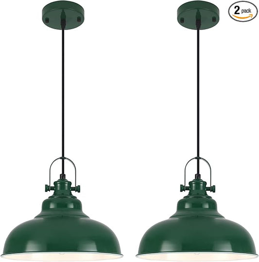Green Pendant Lights Kitchen Island 2 Pack, Dome Pendant Light, Farmhouse Pendant Light Fixtures (11.41" W), Island Pendant Light for Kitchen, Restaurants, Cafes
