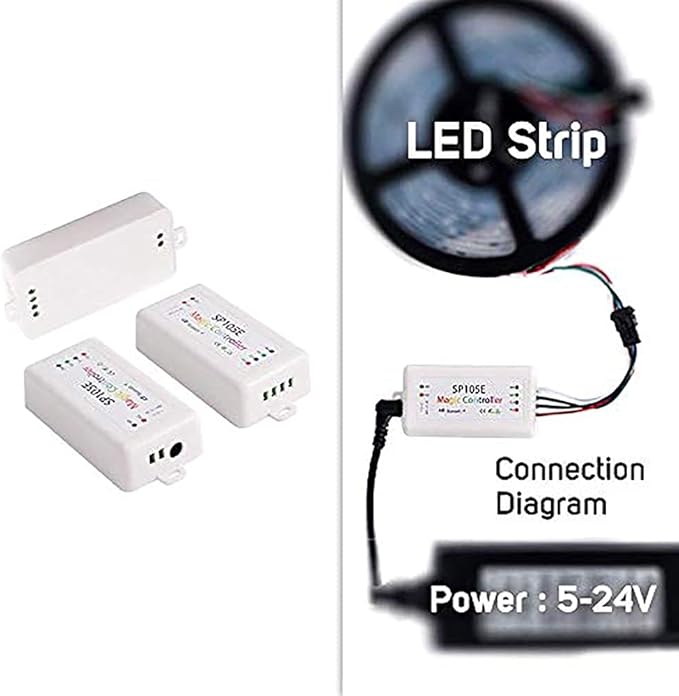 RGBZONE SP105E Bluetooth LED Controller, Smart APP Control, Music Sync for WS2811 WS2812B WS2815 WS2813 WS2801 SK6812 WS2815 SK9822 APA102 etc LED Strip Pixel Fairy String Module Panel Light