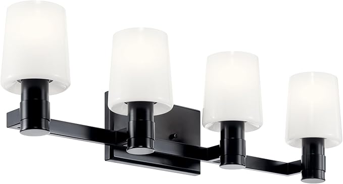 Kichler Adani 4-Light Bathroom Vanity Light Fixture with Opal Glass in Black, Modern Wall Mount Lighting for Bathroom Over Mirror and Vanity (8.25 in x 30 in), 55177BK