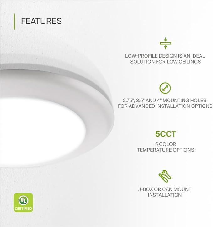 ASD 6 Pack LED Disk Lights 6 Inch, 15W 5CCT 2700K-5000K 1245LM CRI90+, Dimmable Flush Mount Ceiling Light Fixture, Low Profile Surface Mount Disc Lights, Junction Box or Recessed Can Install, UL